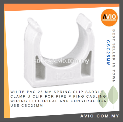 White PVC 25mm 25 mm Spring Clip Saddle Clamp U Clip for Pipe Piping Cabling Wiring Electrical and Construction CSC25MM