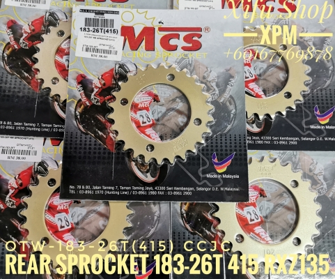 REAR SPROCKET 183-26T 415 RXZ135, LC135, Y125Z OTW-183-26T415 CIE 