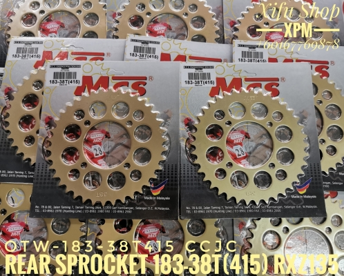 REAR SPROCKET 183-38T 415 RXZ135, LC135, Y125Z, Y100 OTW-183-38T CLE 