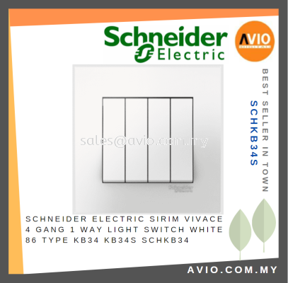 Schneider Electric SIRIM Vivace 4 Gang 1 Way Flush Press Light Switch White 86 Type KB34 KB34S SCHKB34S