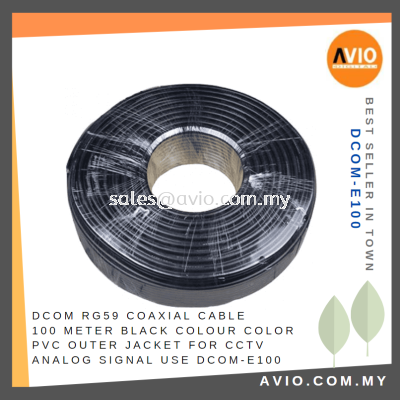 DCOM RG59 Coaxial Cable 100 Meter Black Color Colour PVC Outer Jacket for CCTV Analog Signal use DCOM-E100