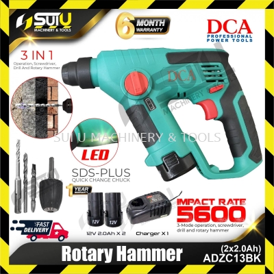 DCA ADZC13BK 12V Rotary Hammer 900rpm with 2 x 2.0Ah Batteries + 1 x Charger