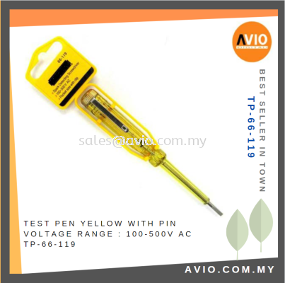 Test Pen Yellow with Pin Voltage Range 100 - 500V AC for Electrical and Construction use TP-66-119