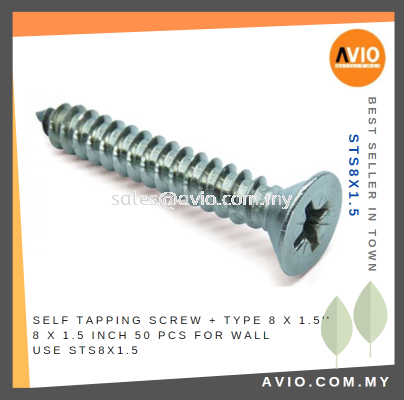 Self Tapping Screw + Type 8 X 1 1/2'' 8 x 1.5 Inch 50 Pcs for Wall use STS8X1.5