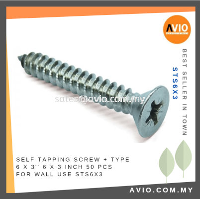 Self Tapping Screw + Type 6 x 3 Inch 6x3 6 X 3 50 Pcs for Wall Electrical and Construction use STS6X3