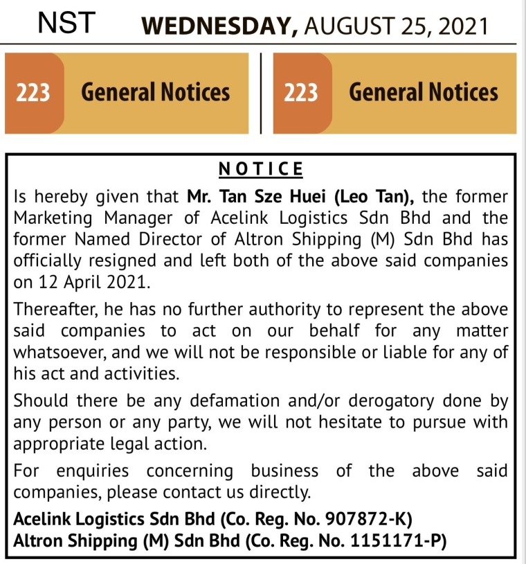 Staff Resignation Notice (NST)