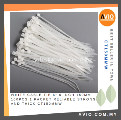 White Cable Tie 6" 6 Inch 150mm 100pcs 1 Packet Reliable Strong and Thick CT150MMW