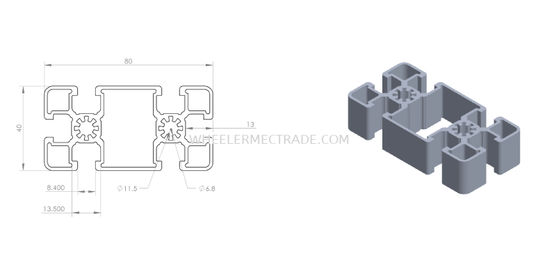 Aluminum Profile 40 x 80 H8 SLOT