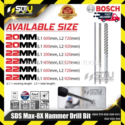 BOSCH 2608578628/ 629/ 631/ 632/ 633/ 634 SDS Max-8X Hammer Drill Bit (20-22mm)