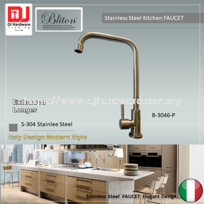 BLITON STAINLESS STEEL KITCHEN FAUCET ITALY ELEGANT DESIGN EXTENDED LONGER S 304 B 3046 P (CTRIUMP)