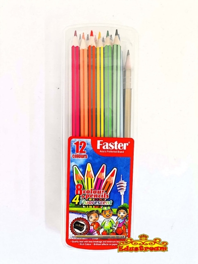 FASTER 12PCS COLOUR PENCIL (8 COLOUR + 4 FLUORESCENT)