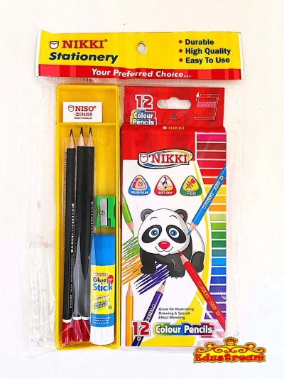 NIKKI STATIONERY SET 9IN1 WITH COLOUR PENCIL