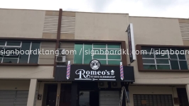 romeos barbeshop aluminium ceiling trism casing 3d led frontlit lettering logo signage signboard at klang kuala lumpur shah alam puchong keping subang