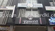 romeos barbershop hairshop aluminium ceiling trism casing 3d led frontlit lettering logo signage signbaord at klang kuala lumpur shah alam puchong kepong subang damansara Aluminum Ceiling Trim Casing 3D Box Up Signboard