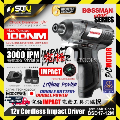 BOSSMAN BSD17-12M 12V Cordless Impact Driver 100NM 3000ipm + 2 x Batt1.5Ah+Charger