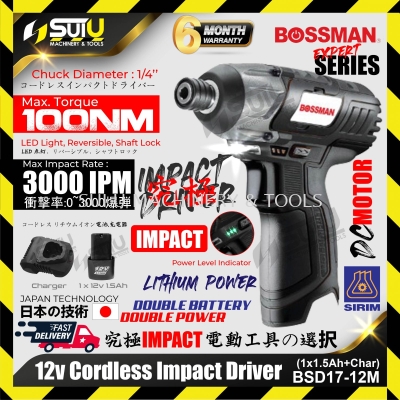 BOSSMAN BSD17-12M 12V Cordless Impact Driver 100NM 3000ipm + 1 x Batt1.5Ah+Charger