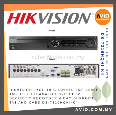 Hikvision 16ch 16 Channel 2MP 1080P / 4MP Lite HD Analog DVR CCTV Security Recorder 4 Bay HDD TVI CVI AHD DS-7316HQHI-K4