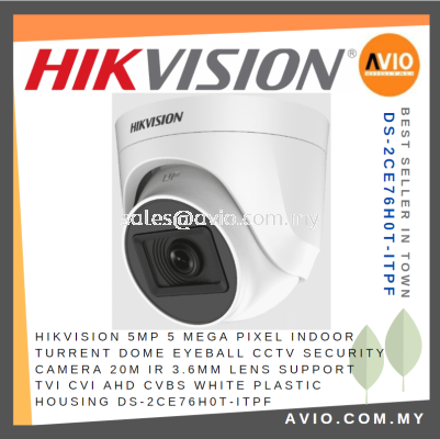 Hikvision 5MP 5 Megapixel Turret Dome Eyeball Indoor 20m IR CCTV Security Camera Plastic TVI CVI DS-2CE76H0T-ITPF(C)