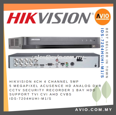 Hikvision 4Ch 4 Channel 5 MP 5 Mega Pixel Acusence HD Analog DVR CCTV Security Recorder 1 Bay HDD iDS-7204HUHI-M1/S