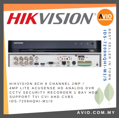 Hikvision 8Ch 8 Channel 2MP / 4MP Lite Acusense HD Analog DVR CCTV Security Recorder 1 Bay HDD TVI CVI iDS-7208HQHI-M1/S(C) 