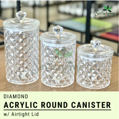 Acrylic Round Canister Airtight w/ Handle Plain-(S/M/L)