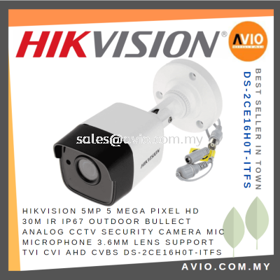 Hikvision 5MP 5 Megapixel HD IP67 Outdoor Analog Bullet CCTV Security Camera Mic 3.6mm Lens 30m IR DS-2CE16H0T-ITFS