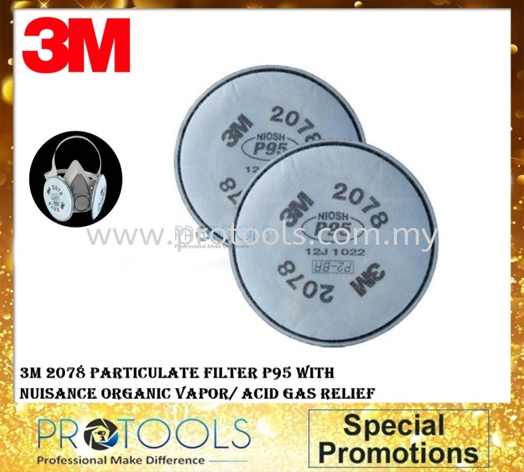 3M 2078 Particulate Filter P95 with Nuisance Level Organis Vapor / Acid Gas Relief