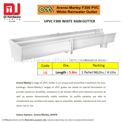 ARENSI MARLEY F300 PVC WHITE RAINWATER GUTTER UPVC F300 WHITE RAIN GUTTER U6 (CL)