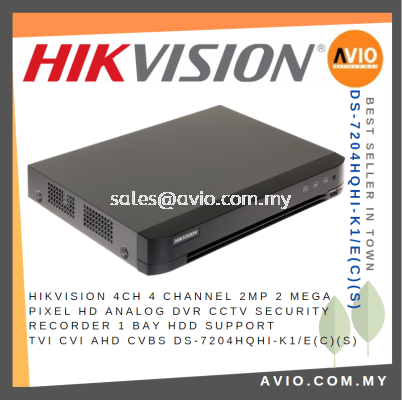 Hikvision 4ch 4 Channel 2MP 2 Mega Pixel HD Analog DVR CCTV Security Recorder 1 Bay HDD TVI CVI DS-7204HQHI-K1/E(C)(S)