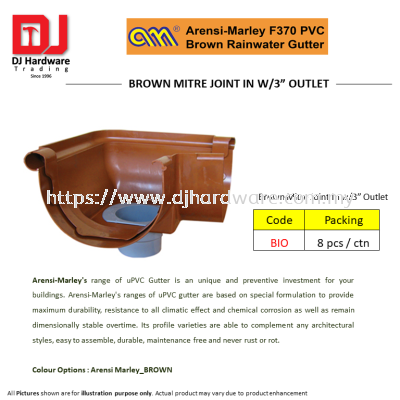 ARENSI MARLEY F370 PVC BROWN RAINWATER GUTTER BROWN MITRE JOINT IN W3 OUTLET BIO (CL)