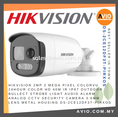 Hikvision 2MP 2 Mega Pixel Colorvu 24 Hour Color 40m IR IP67 Bullet Strobe Light Alarm CCTV Camera D