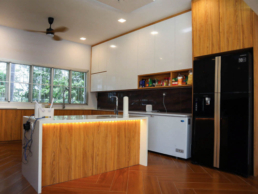 Kitchen Cabinets Modern White & Wood Interior Design Ideas-Renovation-Residential- Kluang, Johor 