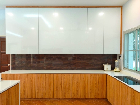 Kitchen Cabinets Modern White & Wood Interior Design Ideas-Renovation-Residential- Kluang, Johor 