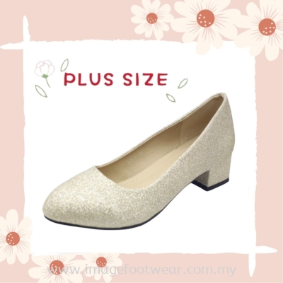 PlusSize Women 1 inch Heel Shoes- PS-221-1- GLITTER LIGHT GOLD Colour