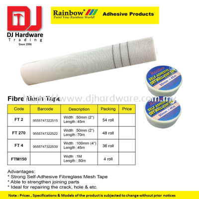 RAINBOW ADHESIVE PRODUCTS FIBRE MESH TAPE (CL)