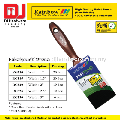 RAINBOW HIGH QUALITY PAINT BRUSH NON BRISTLE 100% SYNTHETIC FILAMENT  FAST FINISH BRUSH(CL)