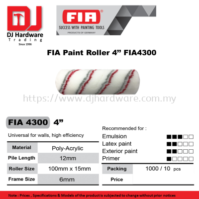 FIA SUCCESS WITH PAINTING TOOLS  GERMANY  FIA PAINT ROLLER 4'' FIA4300  (CL) 1