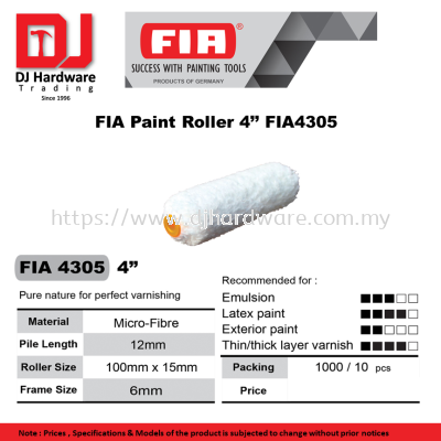 FIA SUCCESS WITH PAINTING TOOLS  GERMANY  FIA PAINT ROLLER 4'' FIA4305 (CL) 1