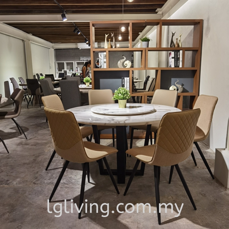 Marble Dining Table with Round Marble Base + Lazy Susan + 6 Dining Chairs ( BR3+L11+BTT2+DC1606)