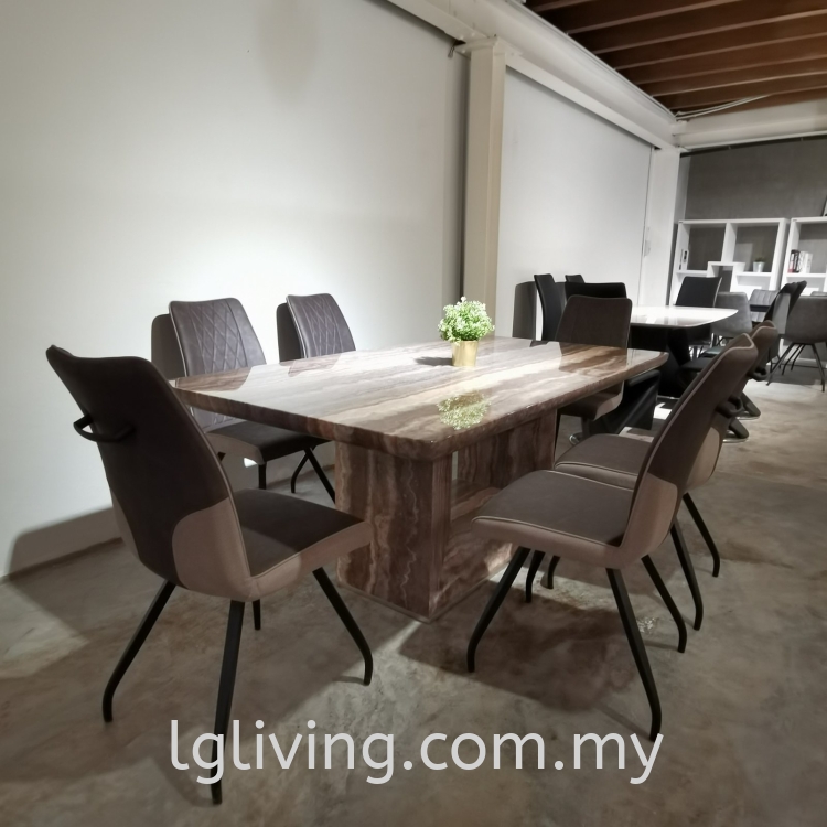 Marble Dining Table with 6 Dining Chairs (BRE7+BRE4B+X1525)