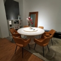 Marble Dining Table with Round Marble Base + Lazy Susan + 6 Dining Chairs  (BR4+BLR1+BTT2+X2056)