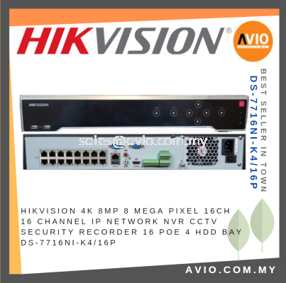 Hikvision 4K 8MP 8 Mega Pixel 16ch 16 Channel IP Network NVR CCTV Security Recorder 16 POE 4 Hdd Bay DS-7716NI-K4/16P