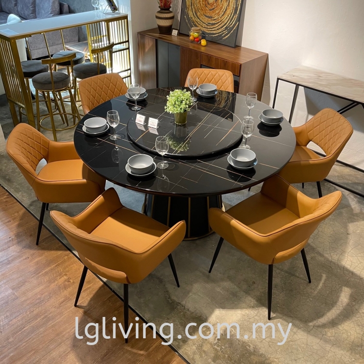 Black Marble Dining Table With 6 Arm Chairs (BR4+BTT2+1815+x2056)