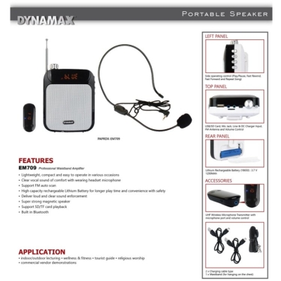 DYNAMAX EM709 UHF Wireless Mic Waistband Amplifier