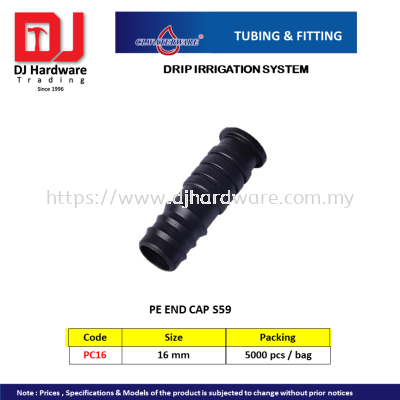 CL WATERWARE TUBING & FITTING DRIP IRRIGATION SYSTEM PE END CAP S59 16MM PC16 (CL)