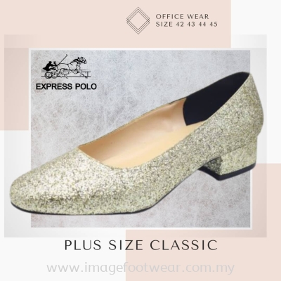 PlusSize Women 1 inch Heel Shoe- PS-1208 GLITTER LIGHT GOLD Colour