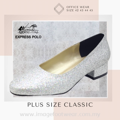 PlusSize Women 1 inch Heel Shoe- PS-1208 GLITTER SILVER Colour  