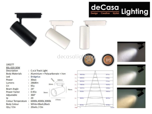 30W COB BRIDGELUX LED TRACK SPOTLIGHT. 2 YR WARRANTY