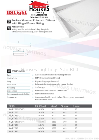 BSLight Surface Mounted Prismatic Diffuser with Hinged Frame Fitting