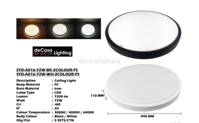 LED CEILING LIGHT. SIZE 490MM. 3000K/4000K/65000K